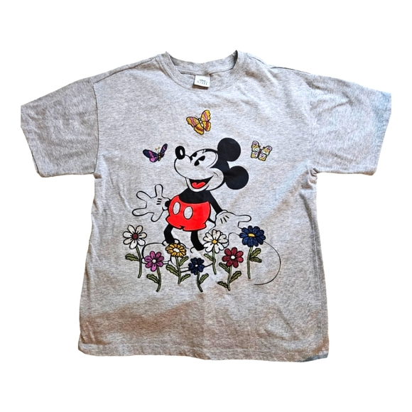Disney Tops - Disney Mickey Mouse Embroidered Floral Tee Shirt